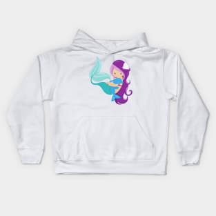 Cute Mermaid, Little Mermaid, Purple Hair, Dolphin Kids Hoodie